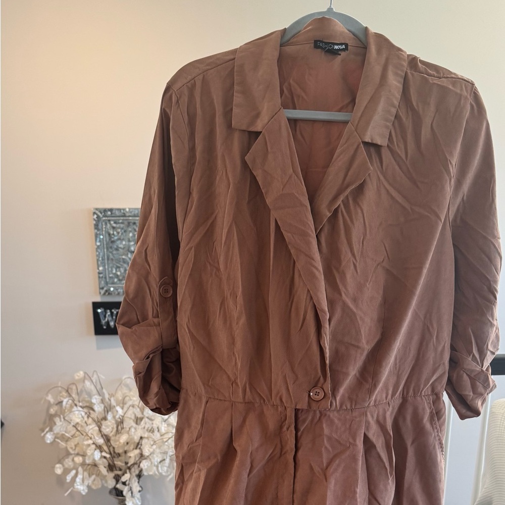 Fashion Nova Brown Trench Coat with 3/4 Sleeves